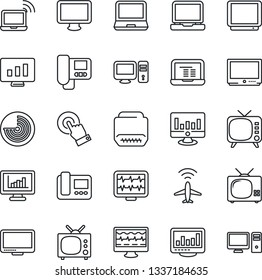 Thin Line Icon Set - plane radar vector, wireless notebook, pc, statistic monitor, pulse, tv, touch screen, laptop, hdmi, statistics, intercome