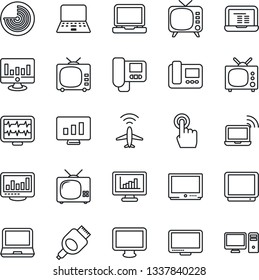 Thin Line Icon Set - plane radar vector, wireless notebook, pc, statistic monitor, pulse, tv, touch screen, laptop, hdmi, statistics, intercome