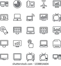 Thin Line Icon Set - plane radar vector, wireless notebook, pc, statistic monitor, pulse, tv, touch screen, laptop, hdmi, statistics, intercome