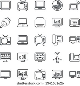 Thin Line Icon Set - plane radar vector, wireless notebook, pc, statistic monitor, pulse, tv, laptop, hdmi, statistics, intercome