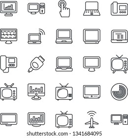 Thin Line Icon Set - plane radar vector, wireless notebook, pc, statistic monitor, pulse, tv, touch screen, laptop, hdmi, statistics, intercome