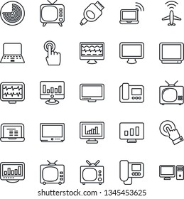 Thin Line Icon Set - plane radar vector, wireless notebook, pc, statistic monitor, pulse, tv, touch screen, hdmi, statistics, intercome