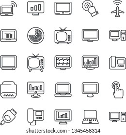 Thin Line Icon Set - plane radar vector, wireless notebook, pc, statistic monitor, pulse, tv, touch screen, laptop, hdmi, statistics, intercome