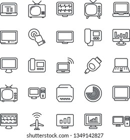 Thin Line Icon Set - plane radar vector, wireless notebook, pc, statistic monitor, pulse, tv, touch screen, laptop, hdmi, statistics, intercome