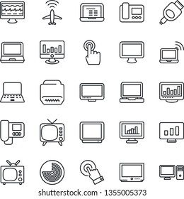 Thin Line Icon Set - plane radar vector, wireless notebook, pc, statistic monitor, pulse, tv, touch screen, laptop, hdmi, statistics, intercome