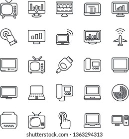 Thin Line Icon Set - plane radar vector, wireless notebook, pc, statistic monitor, pulse, tv, touch screen, laptop, hdmi, statistics, intercome