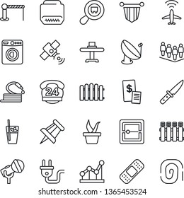 Thin Line Icon Set - plane radar vector, barrier, washer, pennant, team, drawing pin, fence, seedling, hose, patch, 24 hours, search cargo, satellite antenna, microphone, hdmi, scanner, point graph