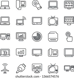 Thin Line Icon Set - plane radar vector, wireless notebook, pc, statistic monitor, pulse, tv, touch screen, laptop, hdmi, statistics, intercome