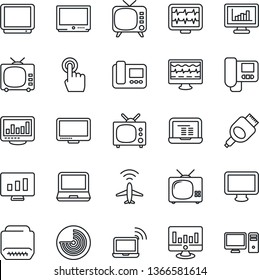 Thin Line Icon Set - plane radar vector, wireless notebook, pc, statistic monitor, pulse, tv, touch screen, laptop, hdmi, statistics, intercome