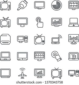 Thin Line Icon Set - plane radar vector, wireless notebook, pc, statistic monitor, pulse, tv, touch screen, laptop, hdmi, statistics