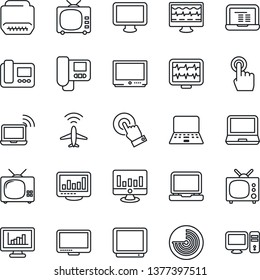 Thin Line Icon Set - plane radar vector, wireless notebook, pc, statistic monitor, pulse, tv, touch screen, laptop, hdmi, statistics, intercome