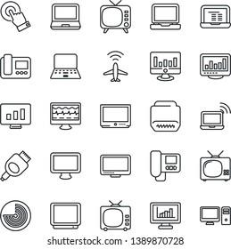 Thin Line Icon Set - plane radar vector, wireless notebook, pc, statistic monitor, pulse, tv, touch screen, laptop, hdmi, statistics, intercome