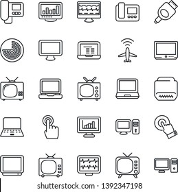 Thin Line Icon Set - plane radar vector, notebook pc, monitor pulse, tv, touch screen, laptop, hdmi, statistics, intercome