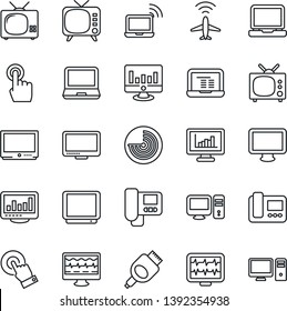 Thin Line Icon Set - plane radar vector, wireless notebook, pc, statistic monitor, pulse, tv, touch screen, laptop, hdmi, statistics, intercome