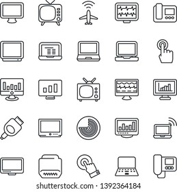 Thin Line Icon Set - plane radar vector, wireless notebook, pc, statistic monitor, pulse, tv, touch screen, laptop, hdmi, statistics, intercome