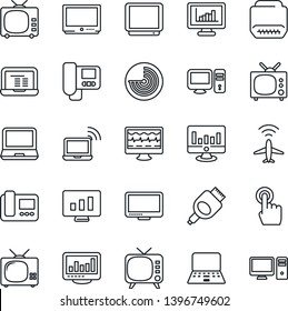 Thin Line Icon Set - plane radar vector, wireless notebook, pc, statistic monitor, pulse, tv, touch screen, laptop, hdmi, statistics, intercome