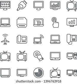 Thin Line Icon Set - plane radar vector, wireless notebook, pc, statistic monitor, pulse, tv, touch screen, laptop, hdmi, statistics, intercome