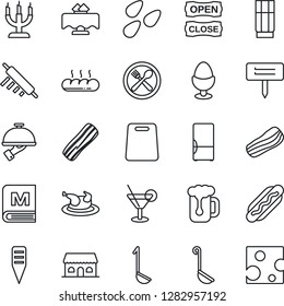 Thin Line Icon Set - plant label vector, seeds, fridge, restaurant table, cafe, menu, drink, cocktail, beer, bacon, waiter, egg stand, bread, building, candle, open close, chicken, hot dog, ladle