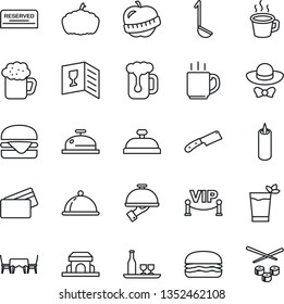 Thin Line Icon Set - pumpkin vector, diet, coffee, dish, alcohol, wine card, reserved, reception, phyto bar, beer, waiter, cafe building, candle, table, vip zone, dress code, credit, hamburger