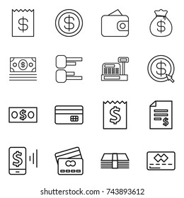 thin line icon set : receipt, dollar, wallet, money bag, diagram, cashbox, arrow, credit card, account balance, mobile pay