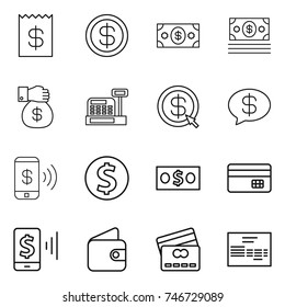 thin line icon set : receipt, dollar, money, gift, cashbox, arrow, message, phone pay, coin, credit card, mobile, wallet, invoice