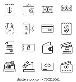 thin line icon set : receipt, wallet, money, gift, phone pay, credit card, account balance, cashbox