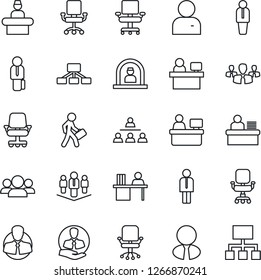 Thin Line Icon Set - reception vector, manager, office chair, place, client, user, desk, hierarchy, company, estate agent, group