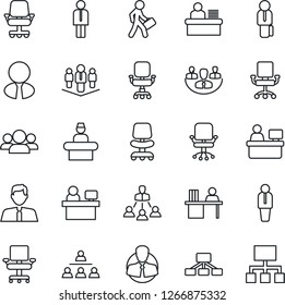 Thin Line Icon Set - reception vector, manager, office chair, place, client, company, desk, hierarchy, estate agent, group