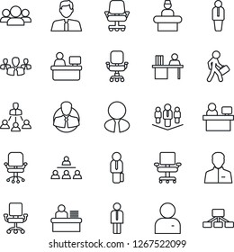 Thin Line Icon Set - reception vector, manager, office chair, place, client, user, desk, hierarchy, company, estate agent, group