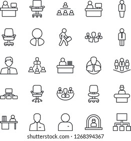 Thin Line Icon Set - reception vector, manager, office chair, place, client, user, company, desk, hierarchy, estate agent, group