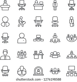 Thin Line Icon Set - reception vector, manager, office chair, place, client, user, company, desk, hierarchy, estate agent, group