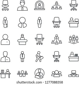 Thin Line Icon Set - reception vector, manager, office chair, place, client, user, desk, hierarchy, company, estate agent, group