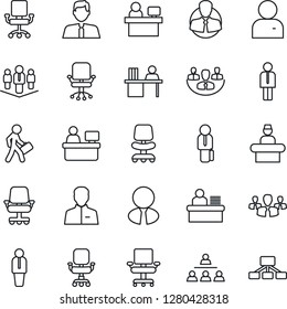 Thin Line Icon Set - reception vector, manager, office chair, place, client, user, company, desk, hierarchy, estate agent, group