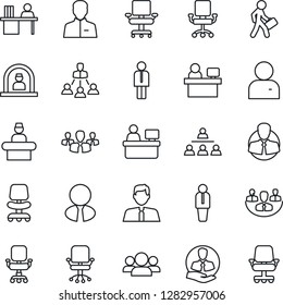 Thin Line Icon Set - reception vector, manager, office chair, place, client, user, company, desk, hierarchy, estate agent, group