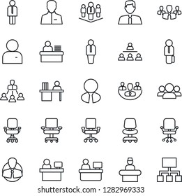 Thin Line Icon Set - reception vector, manager, office chair, place, client, user, company, desk, hierarchy, estate agent, group
