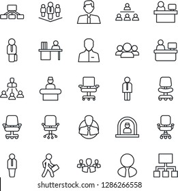 Thin Line Icon Set - reception vector, manager, office chair, place, client, user, desk, hierarchy, company, estate agent, group
