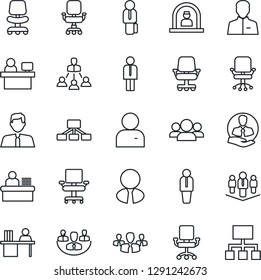 Thin Line Icon Set - reception vector, manager, office chair, place, client, user, company, desk, hierarchy, estate agent, group