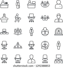 Thin Line Icon Set - reception vector, manager, office chair, place, client, user, company, desk, hierarchy, estate agent, group