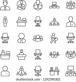 Thin Line Icon Set - reception vector, manager, office chair, place, client, user, company, desk, hierarchy, estate agent, group