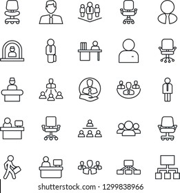 Thin Line Icon Set - reception vector, manager, office chair, place, client, user, company, desk, hierarchy, estate agent, group