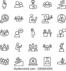 Thin Line Icon Set - Reception Vector, Speaking Man, Pedestal, Team, Doctor, Pregnancy, Client, Speaker, Group, Company, Identity Card, Hr, Manager Desk, Meeting, Career Ladder, Consumer Search