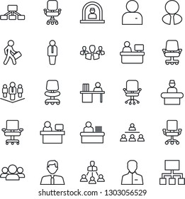 Thin Line Icon Set - reception vector, manager, office chair, place, user, desk, hierarchy, company, estate agent, group