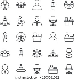 Thin Line Icon Set - reception vector, manager, office chair, place, client, user, company, desk, hierarchy, estate agent, group