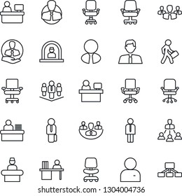 Thin Line Icon Set - reception vector, manager, office chair, place, client, user, company, desk, hierarchy, estate agent, group