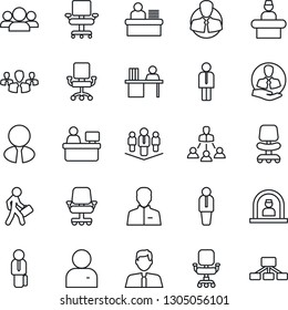 Thin Line Icon Set - reception vector, manager, office chair, place, client, user, desk, hierarchy, company, estate agent, group