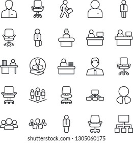 Thin Line Icon Set - reception vector, manager, office chair, place, client, user, desk, company, estate agent, group, hierarchy