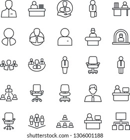 Thin Line Icon Set - reception vector, manager, office chair, place, client, user, company, desk, hierarchy, estate agent, group