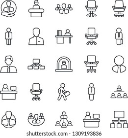Thin Line Icon Set - reception vector, manager, office chair, place, client, user, company, desk, hierarchy, estate agent, group