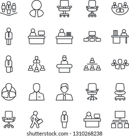 Thin Line Icon Set - reception vector, manager, office chair, place, client, user, company, desk, hierarchy, estate agent, group