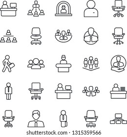 Thin Line Icon Set - reception vector, manager, office chair, place, client, user, company, desk, hierarchy, estate agent, group